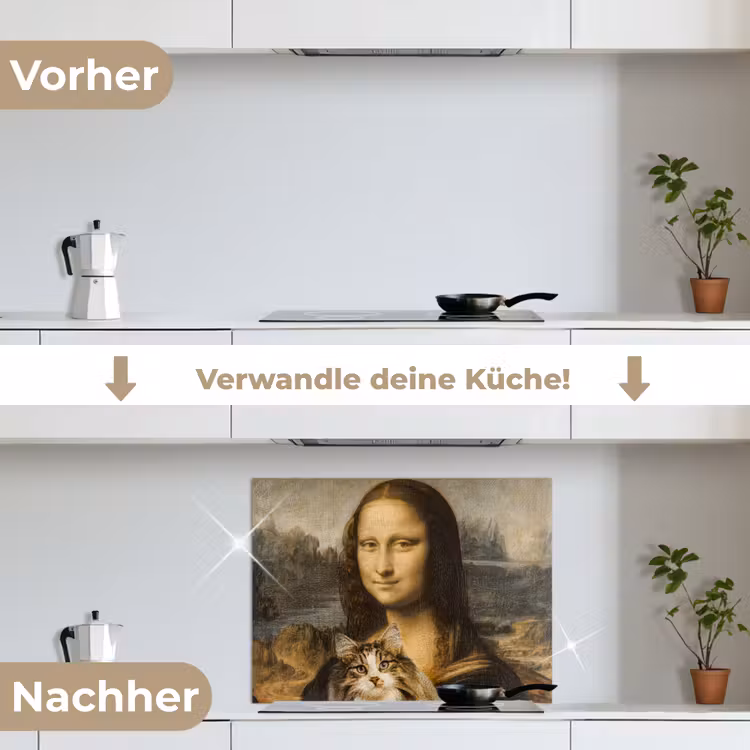 Mona Lisa - Kat - Leonardo da Vinci - Vintage - Kunstwerk - Oude meesters - Schilderij keuken achterwand spatscherm middel -voor_na_DE
