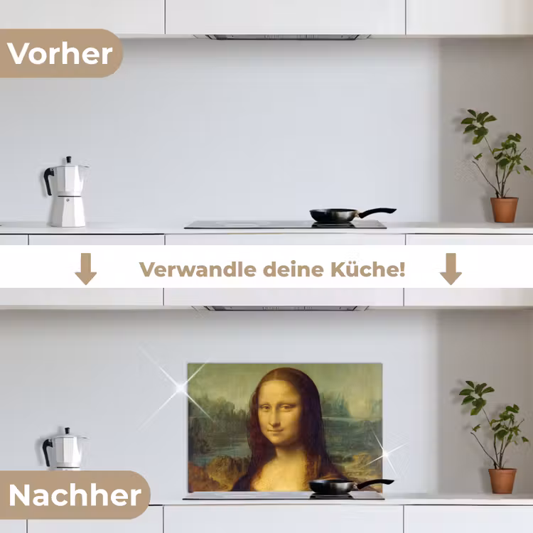 Mona Lisa - Leonardo da Vinci keuken achterwand spatscherm klein -voor_na_DE