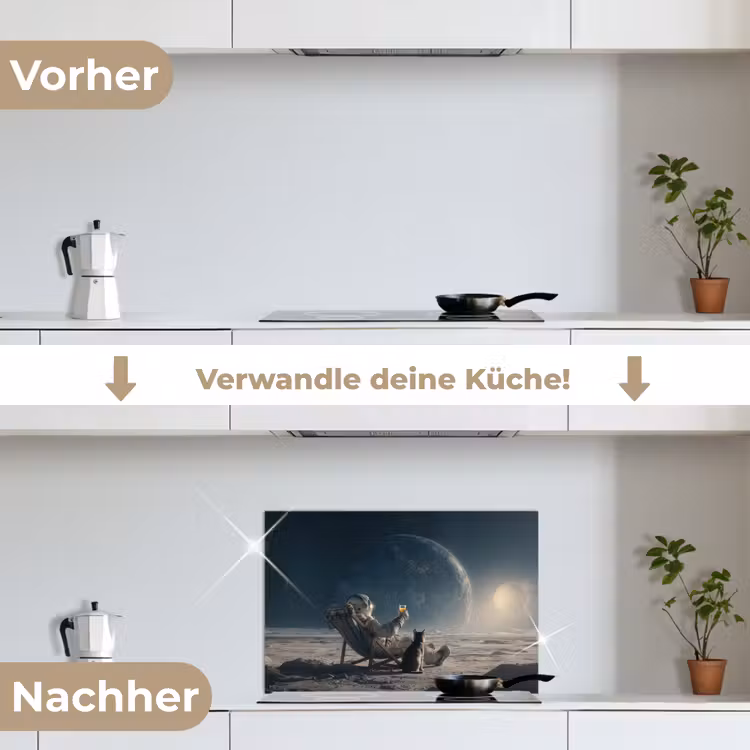 Maan - Kat - Astronaut - Ruimte keuken achterwand spatscherm klein -voor_na_DE