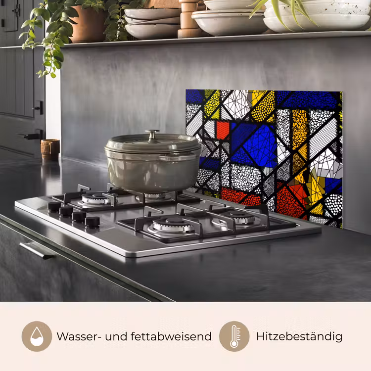 Mondriaan - Glas in lood - Oude Meesters - Kunstwerk - Abstract - Schilderij keuken achterwand spatscherm klein -usp_DE