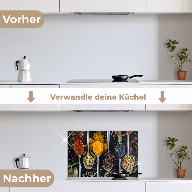 Mozaïek van Kruiden en Specerijen keuken achterwand spatscherm klein -voor_na_DE