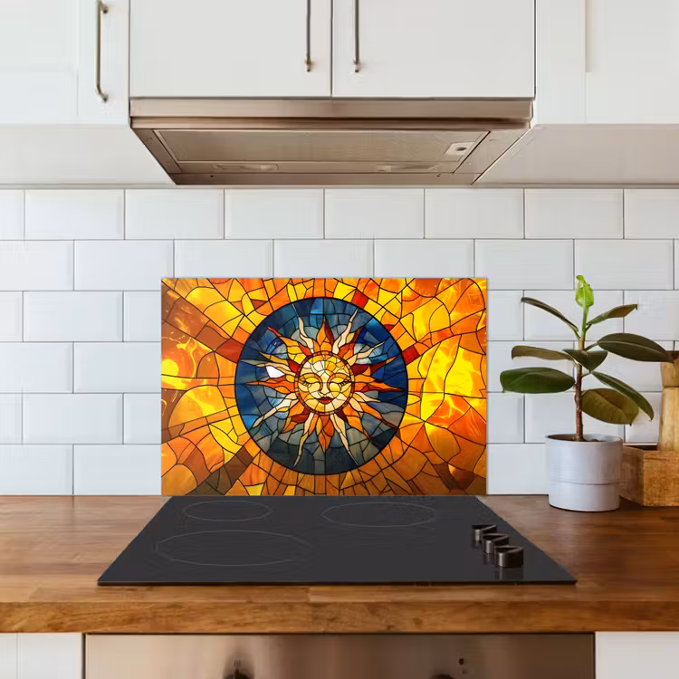 Mozaïek - Zon - Geel - Cirkel keuken achterwand spatscherm klein -sfeer2