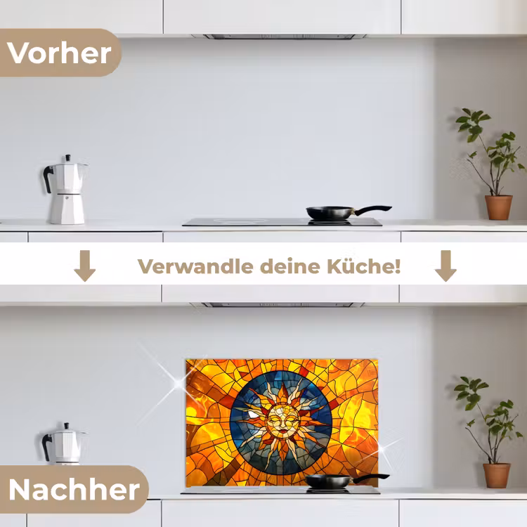 Mozaïek - Zon - Geel - Cirkel keuken achterwand spatscherm klein -voor_na_DE
