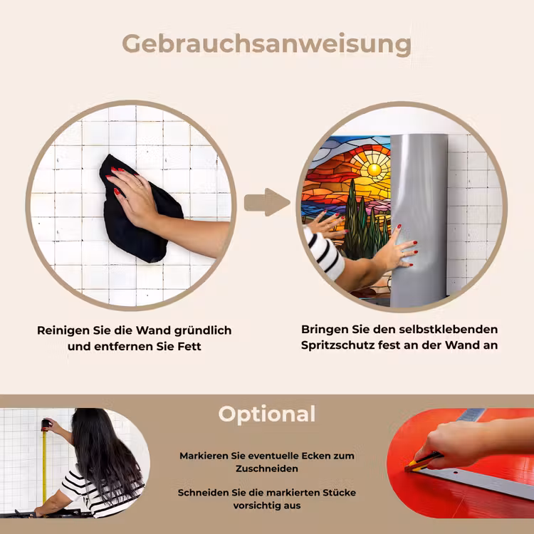 Mozaïek - Zon - Landschap - Dorp keuken achterwand spatscherm klein -gebruiksaanwijzing_DE