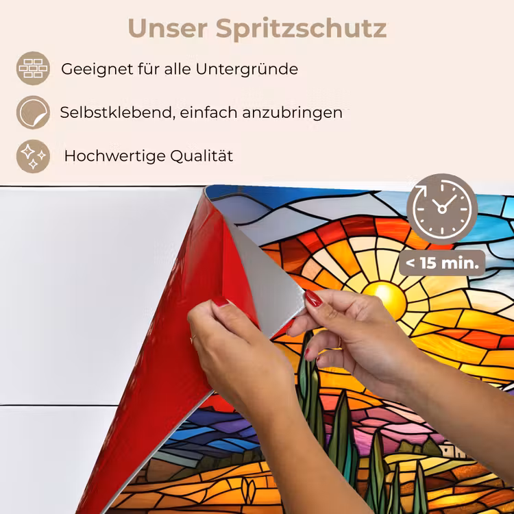 Mozaïek - Zon - Landschap - Dorp keuken achterwand spatscherm klein -spatscherm_DE