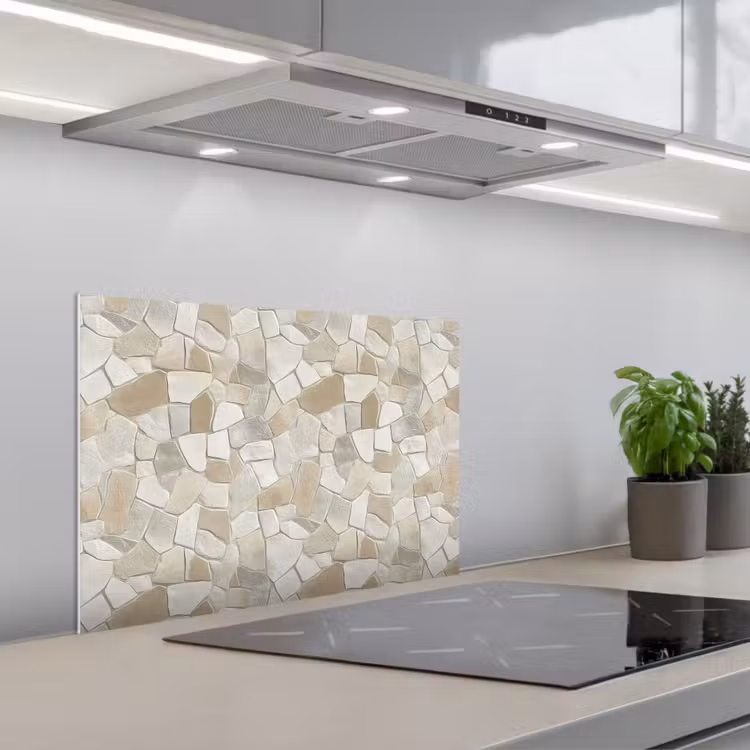 Mozaïek - Stenen - Beige keuken achterwand spatscherm klein 900 -3d_schuin
