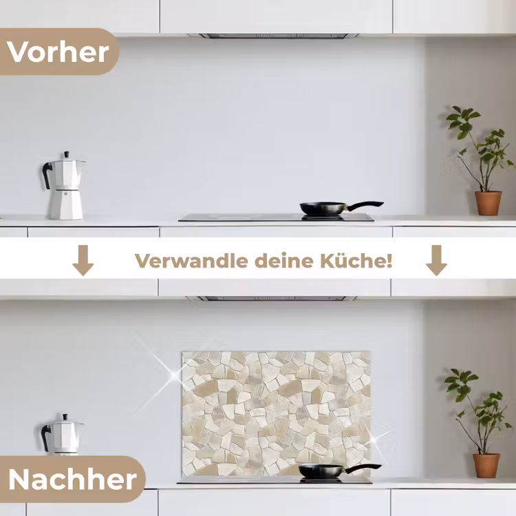 Mozaïek - Stenen - Beige keuken achterwand spatscherm klein 900 -voor_na_DE