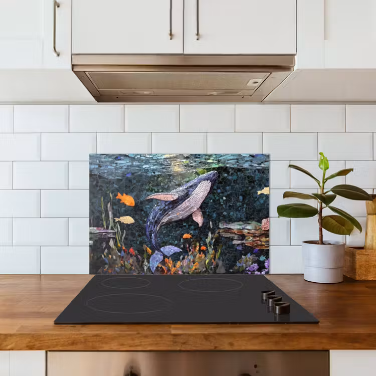 Mozaïek - Walvis - Koraal - Water keuken achterwand spatscherm klein -sfeer2