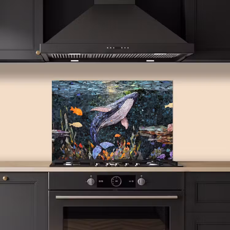 Mozaïek - Walvis - Koraal - Water keuken achterwand spatscherm klein -sfeer1