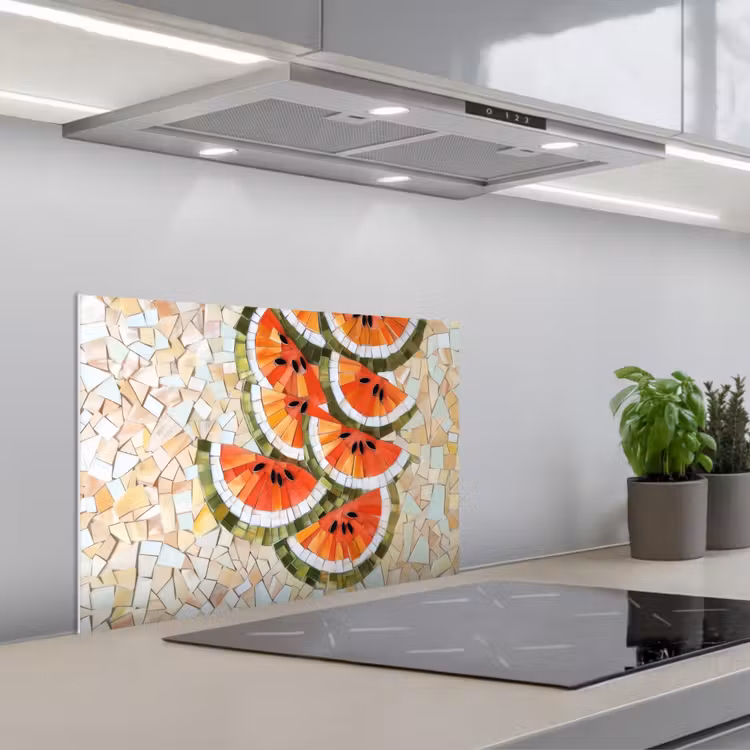 Mozaïek - Watermeloen - Rood - Pitten keuken achterwand spatscherm klein -3d_schuin