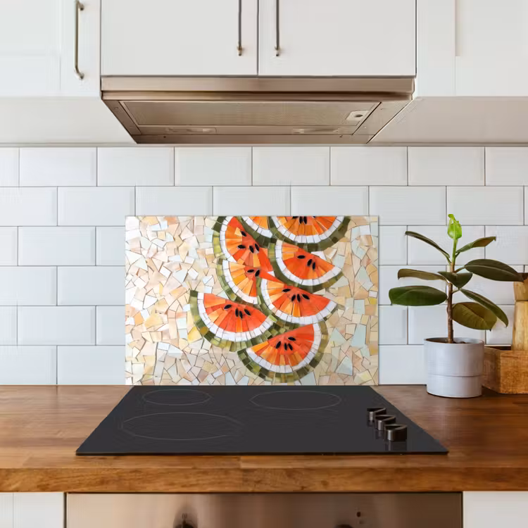 Mozaïek - Watermeloen - Rood - Pitten keuken achterwand spatscherm klein -sfeer2