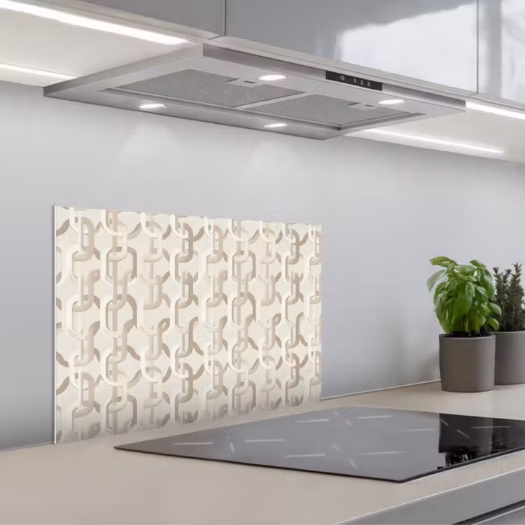 Motief - Abstract - Beige keuken achterwand spatscherm klein 900 -3d_schuin