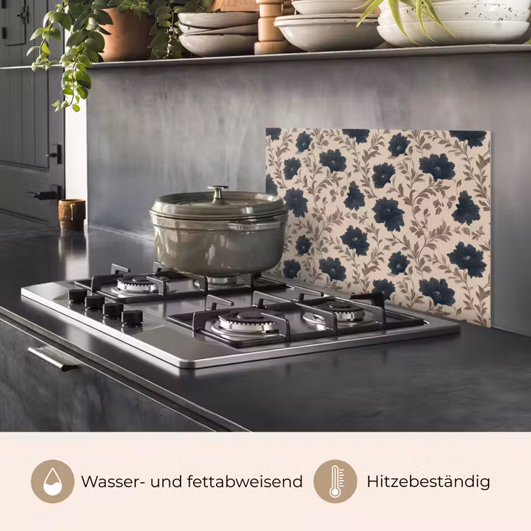 Motief - Bloemen - Zwart - Beige keuken achterwand spatscherm klein 900 -usp_DE
