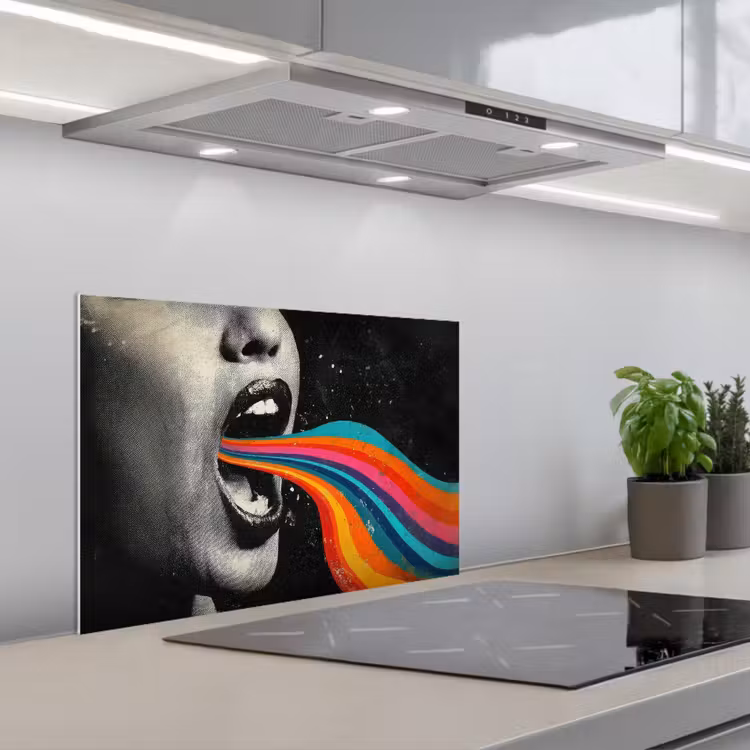 Mond - Golven - Regenboog keuken achterwand spatscherm klein -3d_schuin