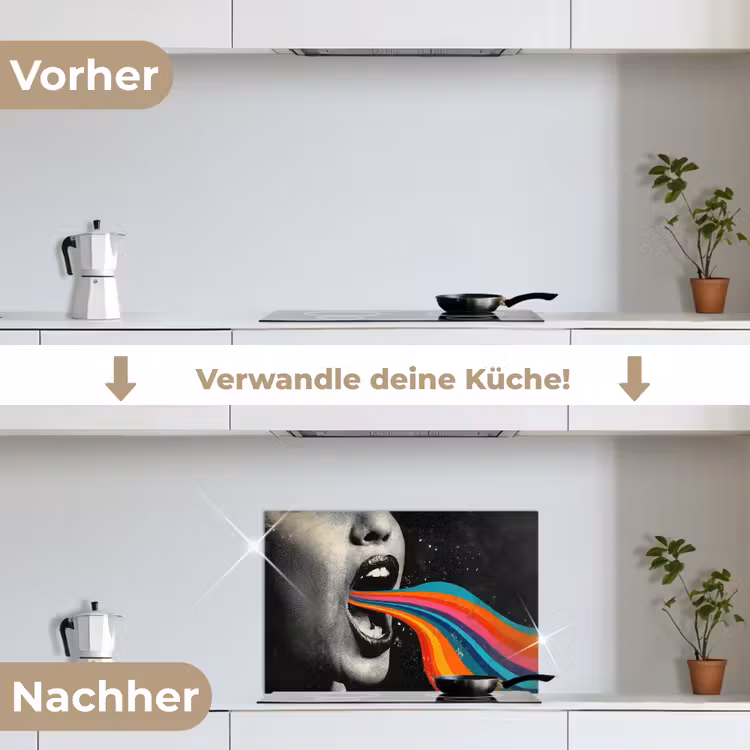 Mond - Golven - Regenboog keuken achterwand spatscherm klein -voor_na_DE