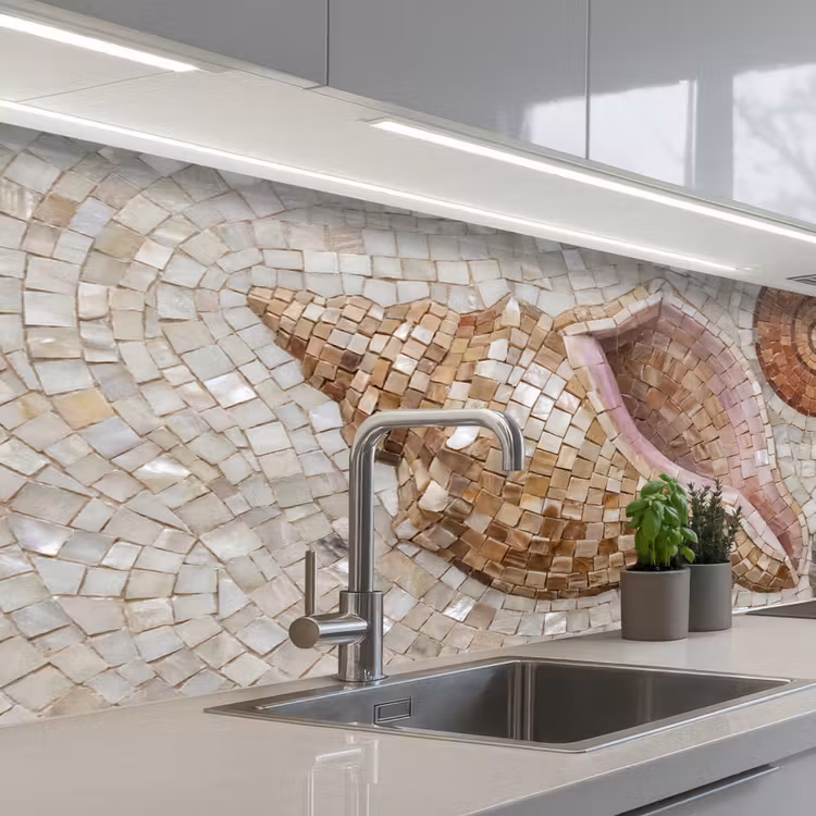 Schelp - Mozaïek - Zee - Beige - Modern keuken achterwand 2 middel -3d_schuin