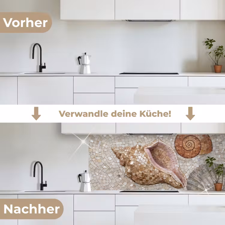Schelp - Mozaïek - Zee - Beige - Modern keuken achterwand 2 middel -voor-na_DE