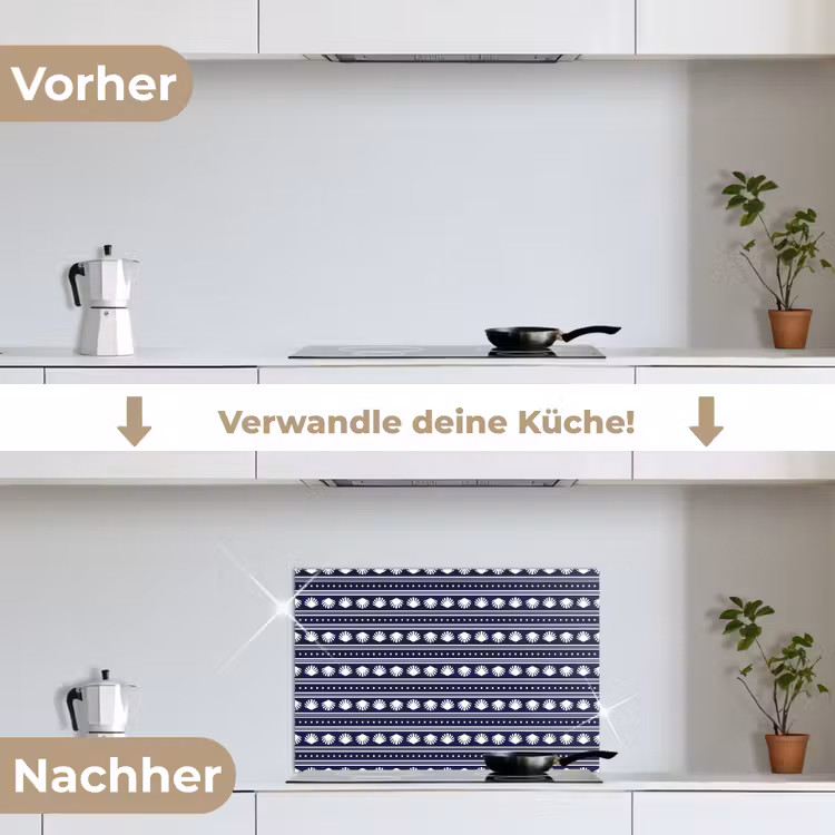 Schelp - Nautisch - Blauw - Wit keuken achterwand spatscherm klein 900 -voor_na_DE