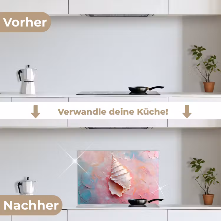 Schelp - Pastel - Pink keuken achterwand spatscherm klein -voor_na_DE