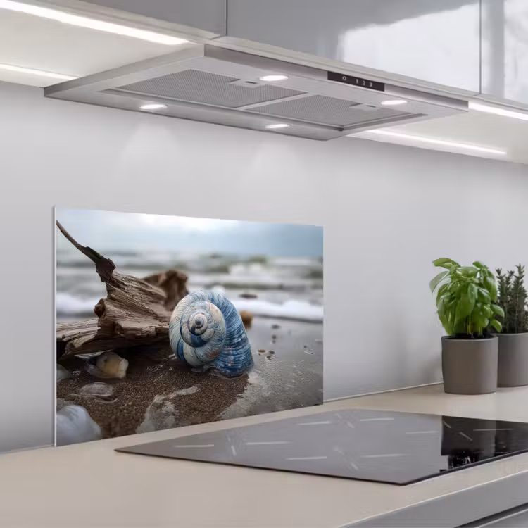 Schelp - Strand - Blauw - Zee keuken achterwand spatscherm klein -3d_schuin