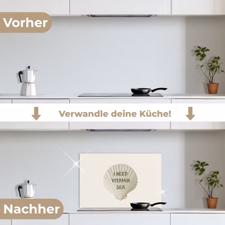 Schelp - Quote - Groen keuken achterwand spatscherm klein -voor_na_DE