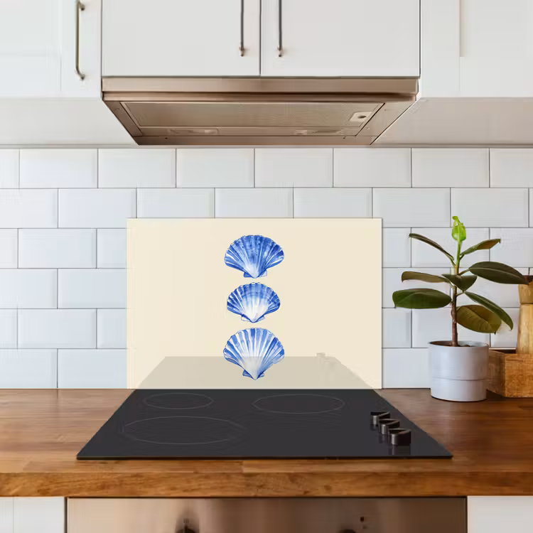 Schelpen - Blauw - Beige keuken achterwand spatscherm klein -sfeer2
