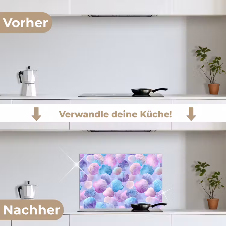 Schelpen - Paars - Blauw - Patroon keuken achterwand spatscherm klein -voor_na_DE