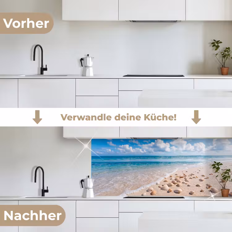 Schelpen - Strand - Natuur - Beige keuken achterwand 2 middel -voor-na_DE