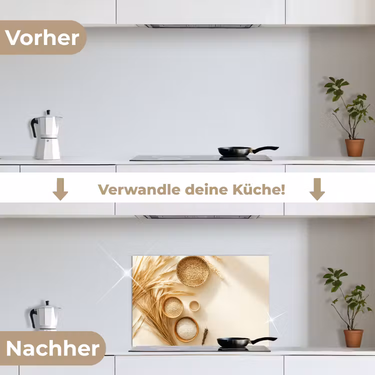Granen - Hout - Kom - Beige keuken achterwand spatscherm klein -voor_na_DE