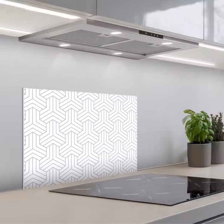 Patronen - Abstract - Zwart - Wit - Geometrie keuken achterwand spatscherm klein 900 -3d_schuin