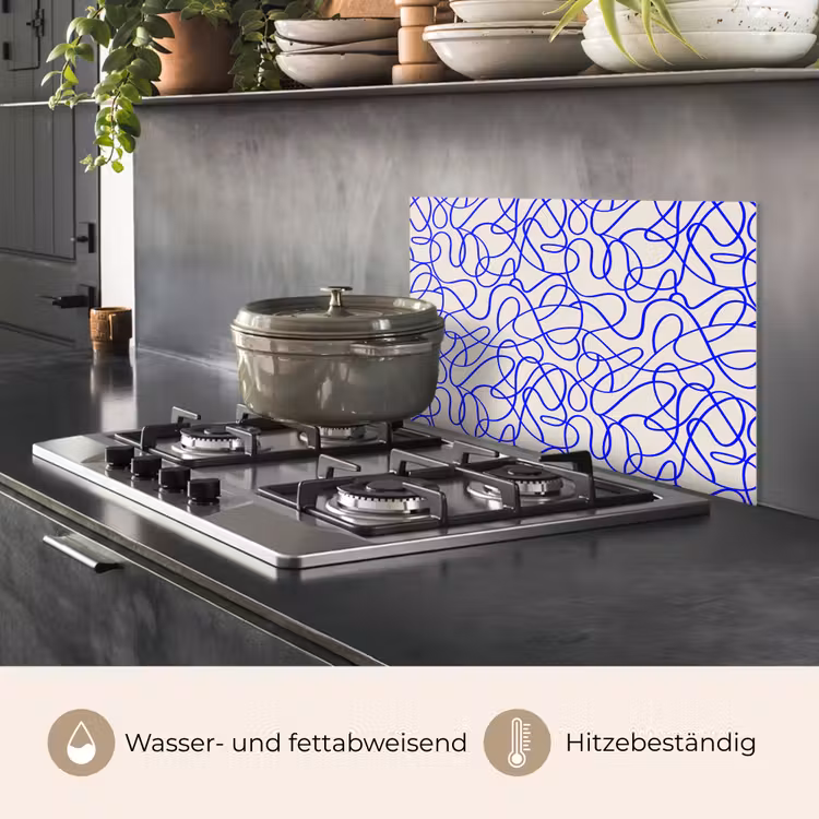 Patronen - Beige - Blauw - Lijnen keuken achterwand spatscherm klein 900 -usp_DE