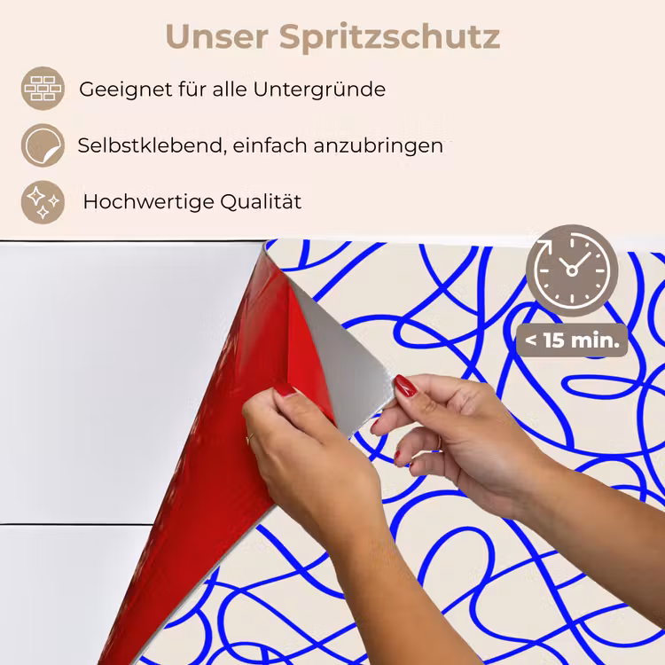 Patronen - Beige - Blauw - Lijnen keuken achterwand spatscherm klein 900 -spatscherm_DE