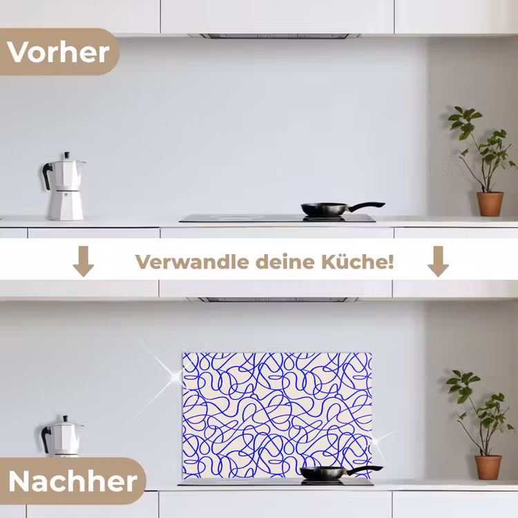 Patronen - Beige - Blauw - Lijnen keuken achterwand spatscherm klein 900 -voor_na_DE