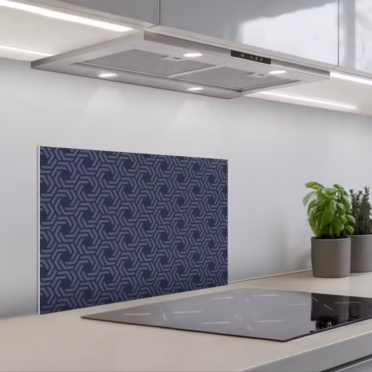 Patroon - Blauw - Geometrisch keuken achterwand spatscherm klein 900 -3d_schuin