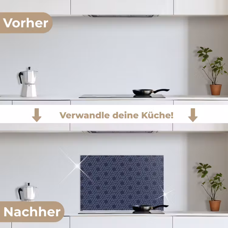 Patroon - Blauw - Geometrisch keuken achterwand spatscherm klein 900 -voor_na_DE