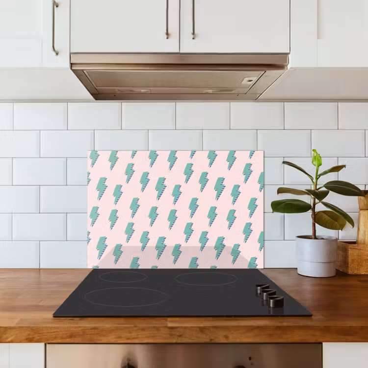 Patroon - Bliksem - Roze - Groen keuken achterwand spatscherm klein 900 -sfeer2