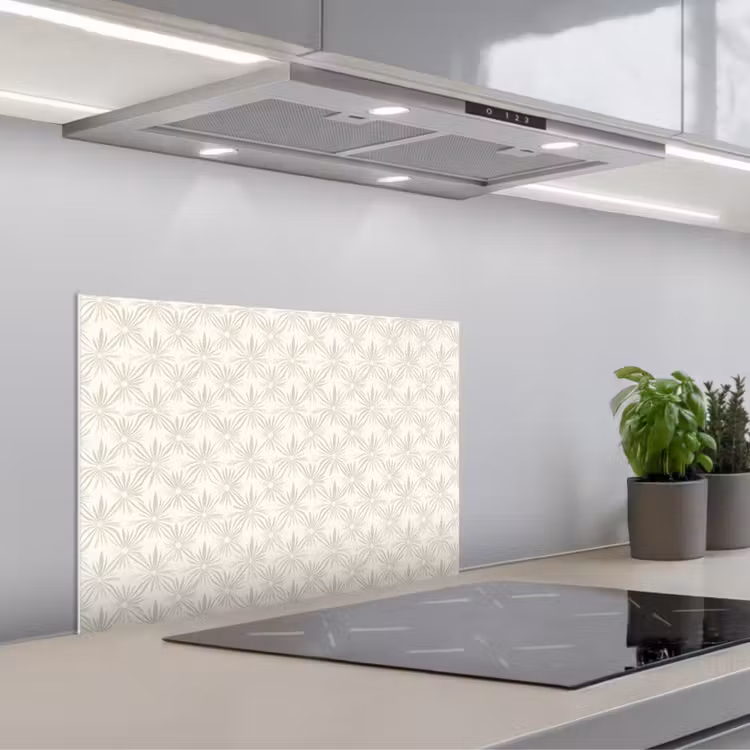 Patroon - Bloemen - Beige keuken achterwand spatscherm klein 900 -3d_schuin