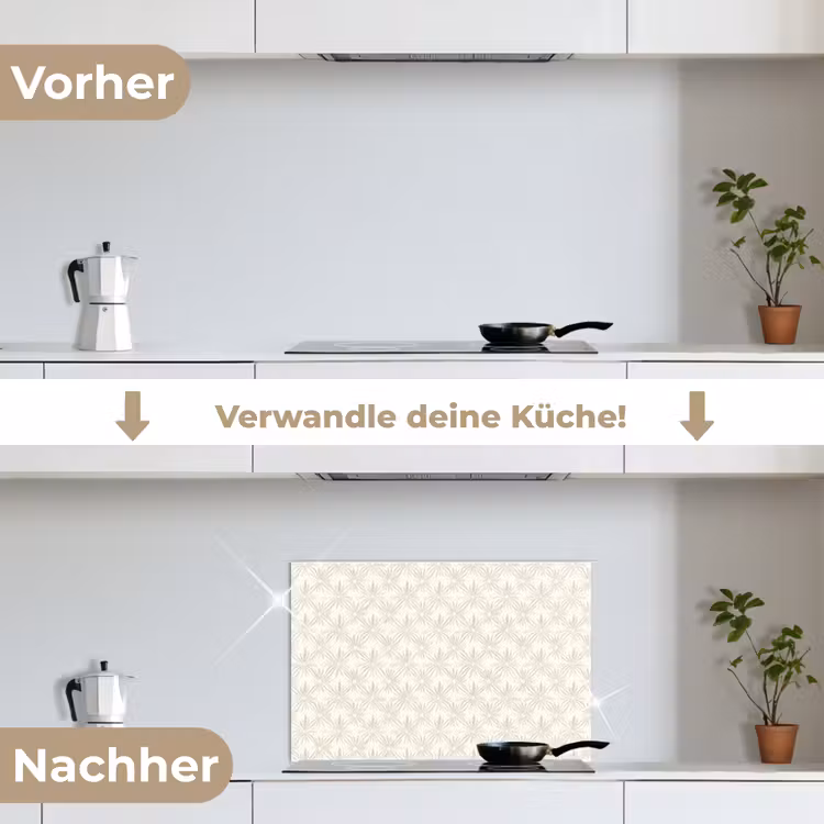 Patroon - Bloemen - Beige keuken achterwand spatscherm klein 900 -voor_na_DE