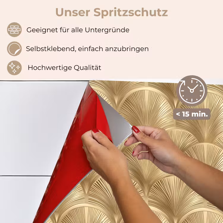Patroon - Waaier - Goud keuken achterwand spatscherm klein 900 -spatscherm_DE