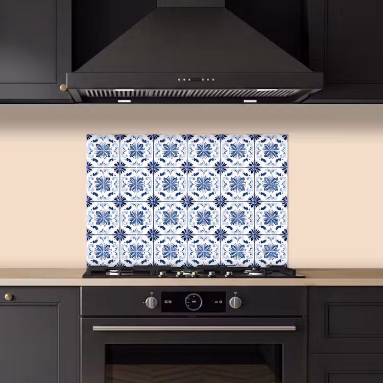 Patroon - Tegel - Blauw keuken achterwand spatscherm klein 900 -sfeer1