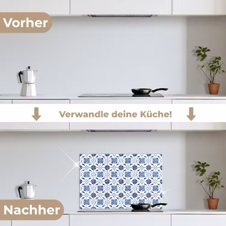 Patroon - Tegel - Blauw keuken achterwand spatscherm klein 900 -voor_na_DE