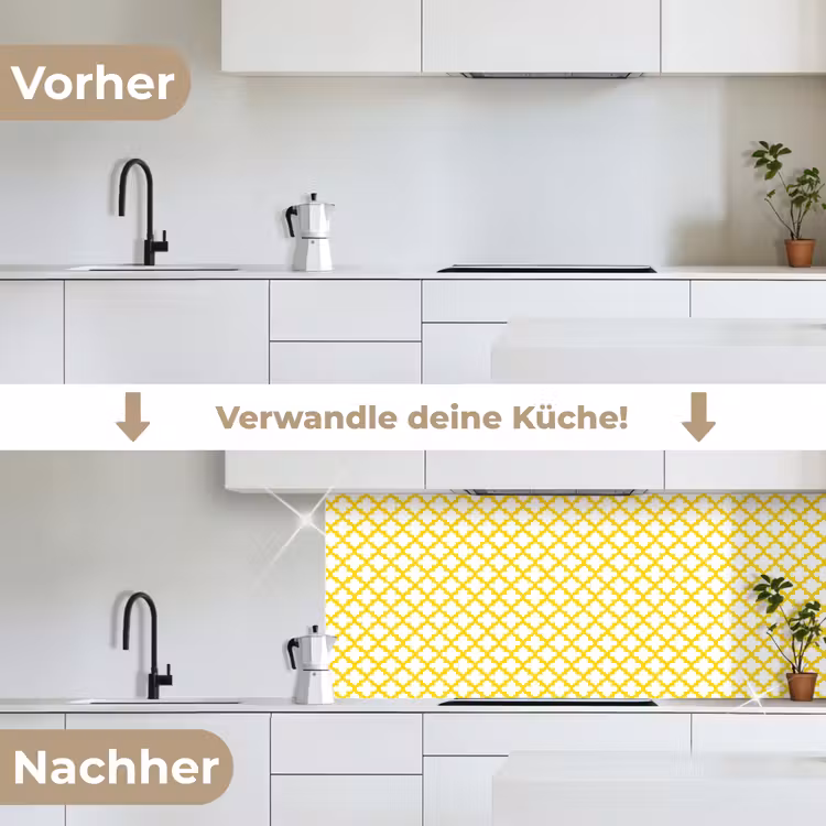 Patroon - Geometrisch - Klassiek - Geel keuken achterwand 2 middel 871 -voor-na_DE