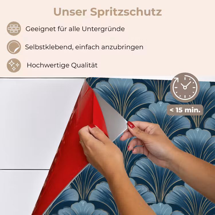 Patroon - Ginkgoblad - Blauw keuken achterwand spatscherm klein 900 -spatscherm_DE