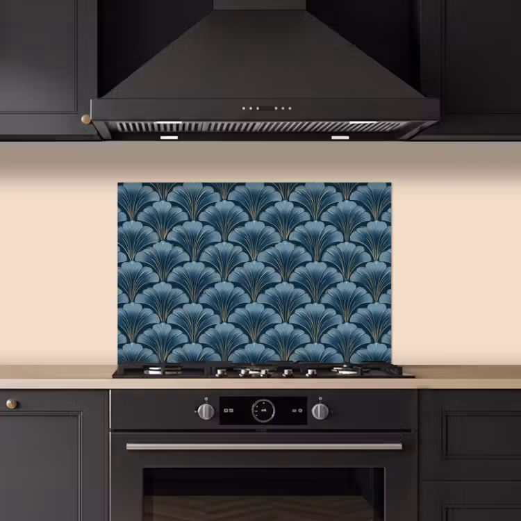 Patroon - Ginkgoblad - Blauw keuken achterwand spatscherm klein 900 -sfeer1