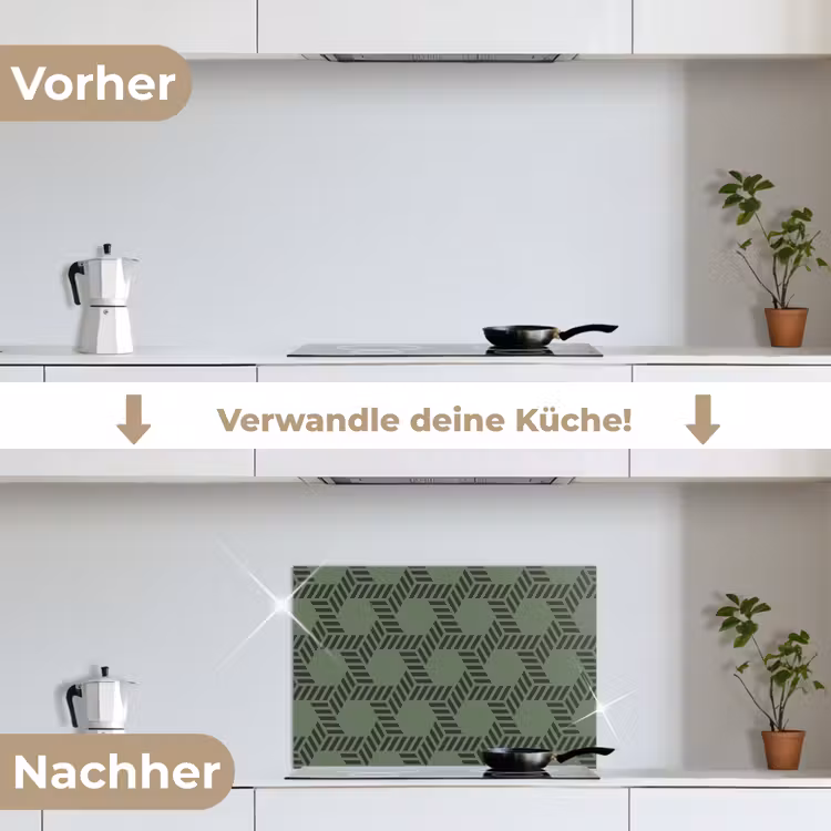 Patroon - Groen - Geometrisch keuken achterwand spatscherm klein 900 -voor_na_DE