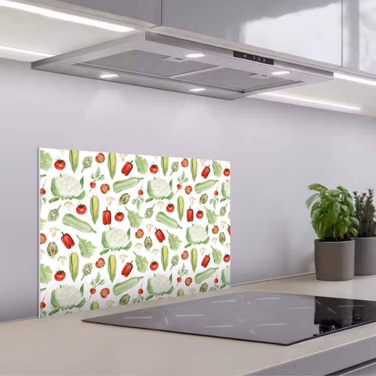 Patroon - Groen - Rood - Groente keuken achterwand spatscherm klein 900 -3d_schuin