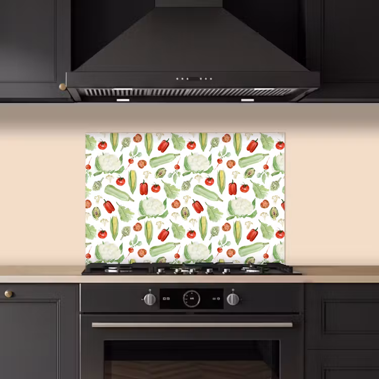 Patroon - Groen - Rood - Groente keuken achterwand spatscherm klein 900 -sfeer1