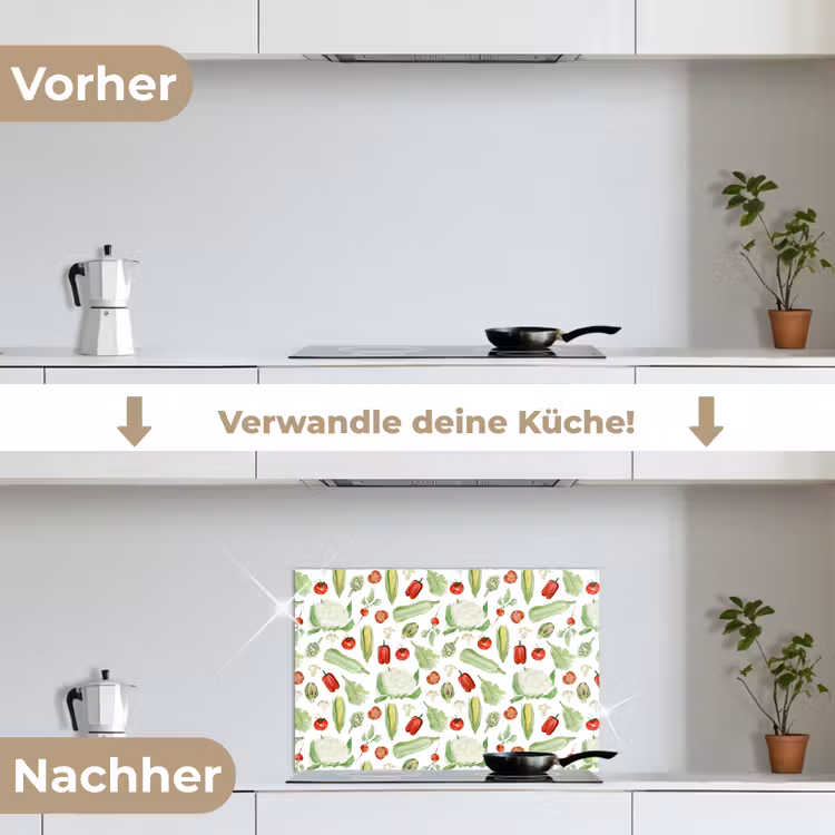 Patroon - Groen - Rood - Groente keuken achterwand spatscherm klein 900 -voor_na_DE
