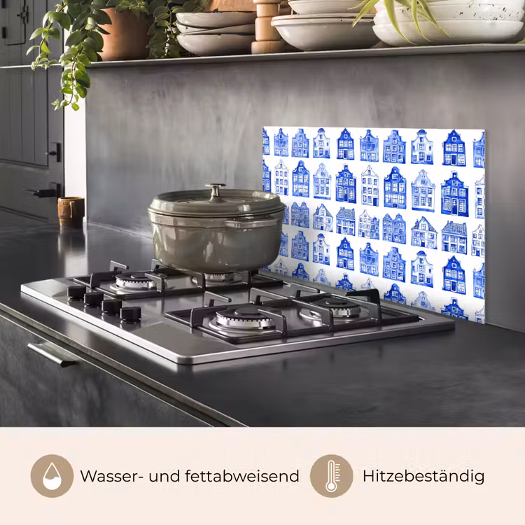 Patroon - Huizen - Blauw keuken achterwand spatscherm klein 900 -usp_DE