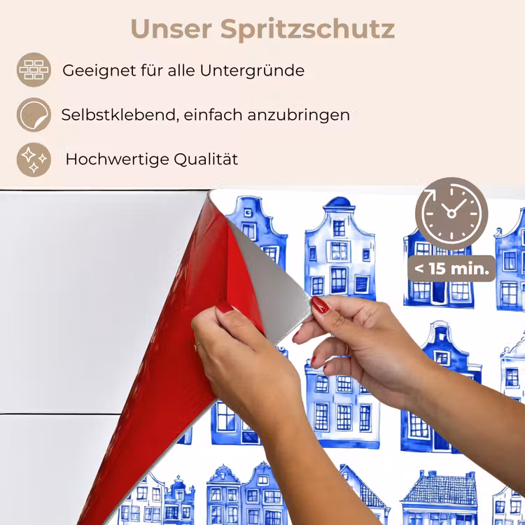 Patroon - Huizen - Blauw keuken achterwand spatscherm klein 900 -spatscherm_DE